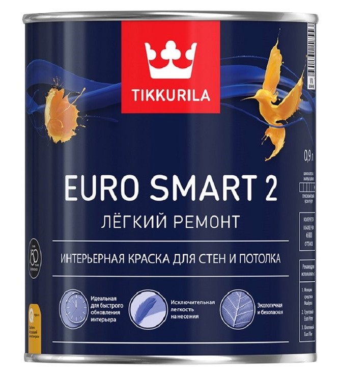 Tikkurila Euro Smart 2 0,9 л, Краска интерьерная водно-дисперсионная (белая), Белый
Tikkurila Euro Smart 2 0,9 л, Краска интерьерная водно-дисперсионная (белая), Белый
