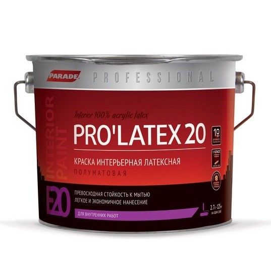 Краска латексная Parade Professional E20 Pro Lateх20 интерьерная полуматовая основа С 2.7 л, Бесцветный
Краска латексная Parade Professional E20 Pro Lateх20 интерьерная полуматовая основа С 2.7 л, Бесцветный