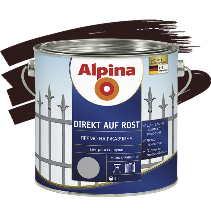Эмаль по ржавчине Alpina Direkt auf Rost гладкая RAL 8017 шоколадная 0.75 л, Коричневый
Эмаль по ржавчине Alpina Direkt auf Rost гладкая RAL 8017 шоколадная 0.75 л, Коричневый