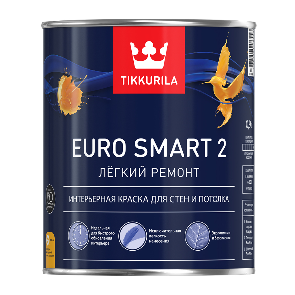 Tikkurila Euro Smart 2 18 л, Краска интерьерная водно-дисперсионная (белая), Белый
Tikkurila Euro Smart 2 18 л, Краска интерьерная водно-дисперсионная (белая), Белый