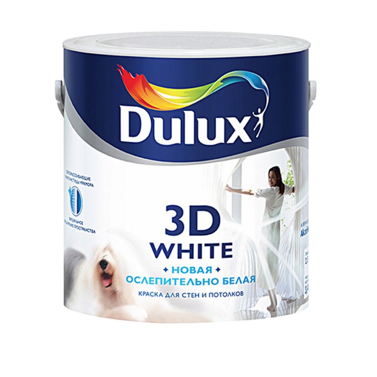 Краска Dulux 3D White для стен и потолков на основе мрамора база BW ослепительно белая матовая 2.5 л, Белый
Краска Dulux 3D White для стен и потолков на основе мрамора база BW ослепительно белая матовая 2.5 л, Белый