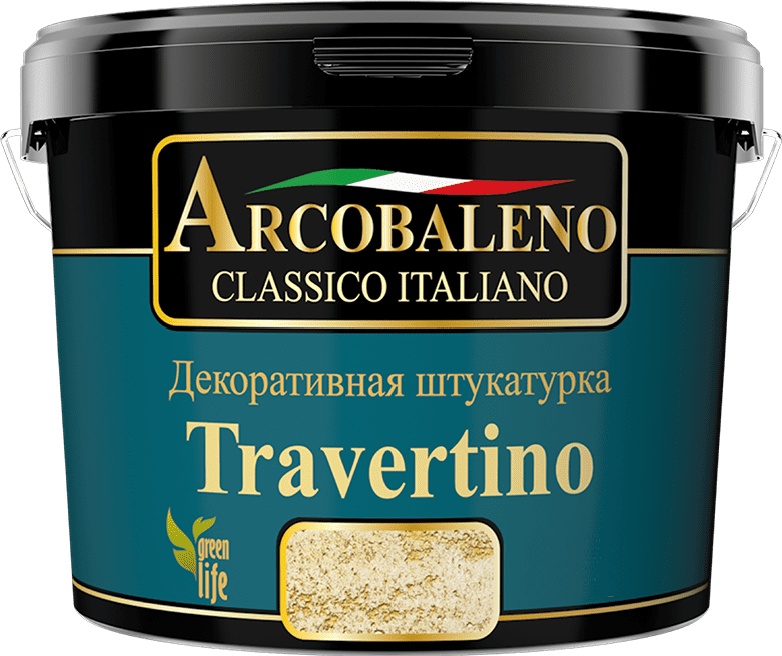 Купить Декоративная штукатурка Arcobaleno Travertino структурная, со среднезернистым мраморным наполнителем, эффект натурального камня траверти 7 кг