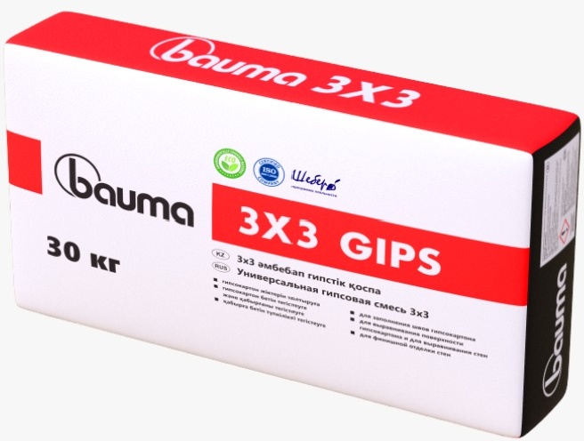 Купить Bauma 3x3 gips 25кгуниверсальная гипсовая смесь: затирка для швов гкл, гипсовая штукатурка и шпатлевка