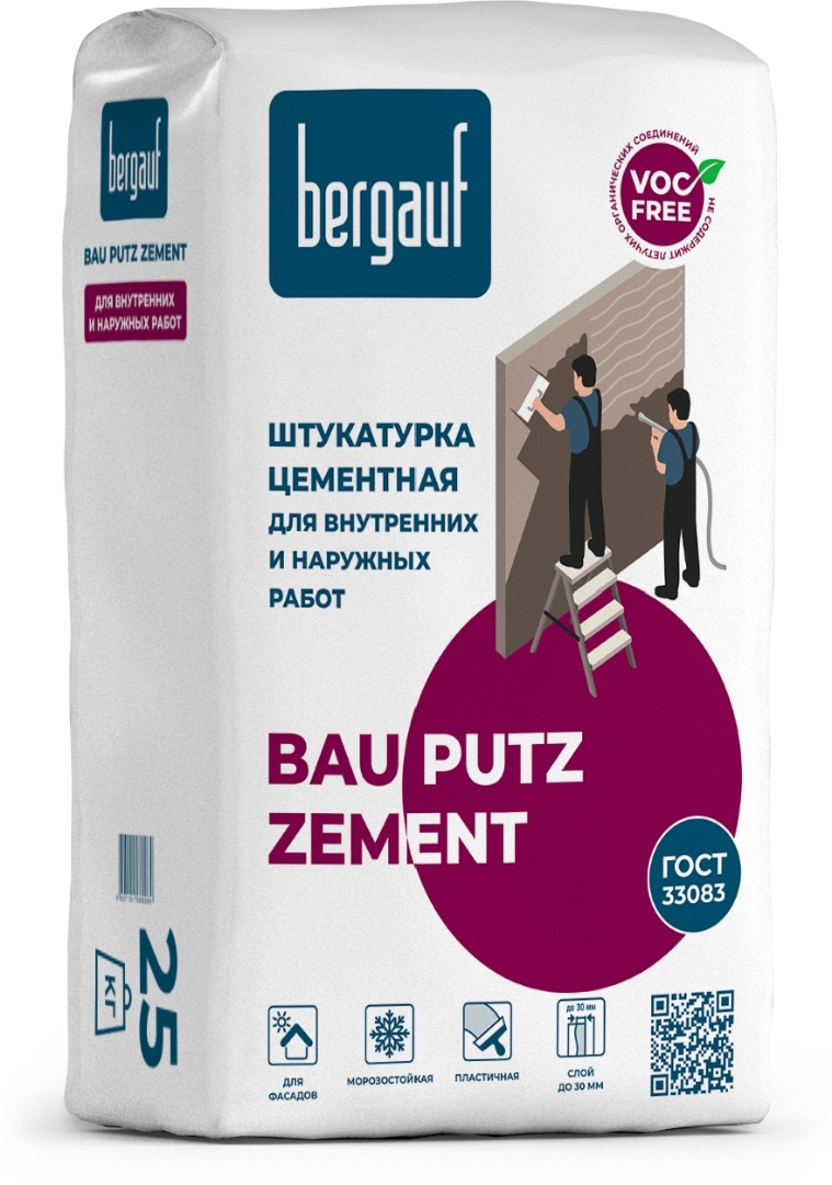 Купить Bau Putz zement 25 кг - цементная штукатурка с повышенной водо- и морозостойкостью