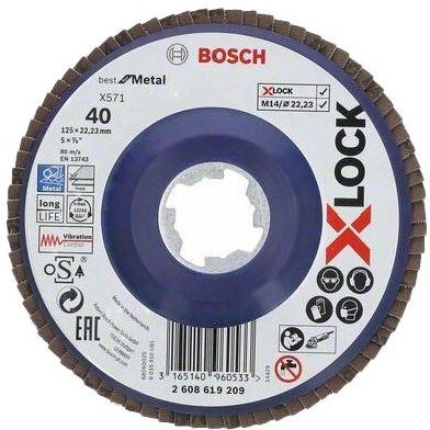 Купить Bosch x-lock лепестковый шлифкруг x571 best for metal 125мм g40 прям. пластик 2608619209