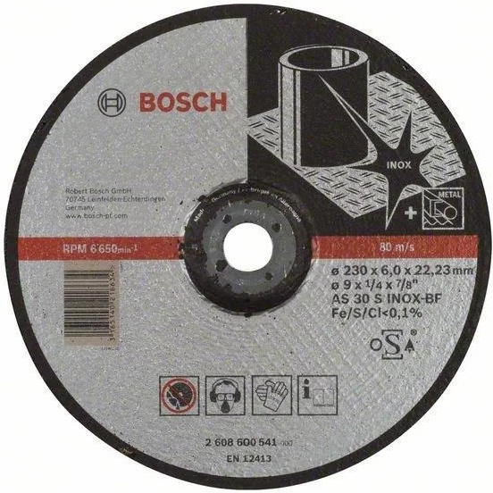 Купить Bosch диск шлифовальный обдирочный по нерж. стали 230x6x22, 23 мм 2608600541