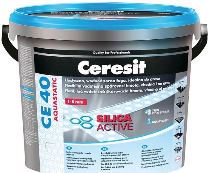 Купить Ceresit ce40 silicaactive цветная водоотталкивающая затирка для швов до 10 мм в ведре, цвет- черный black, 2 кг
