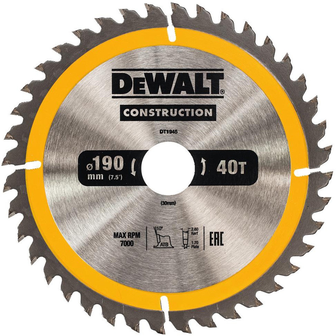 Купить Dewalt пильн.диск Construct 190/30 40 Atb +10град dt1945