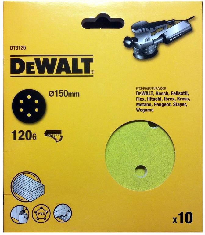 Купить Dewalt, dt3125, шлифкруги для эксцентриковых шлифмашин быстрозаменяемый на бумажной основе, 150 мм,