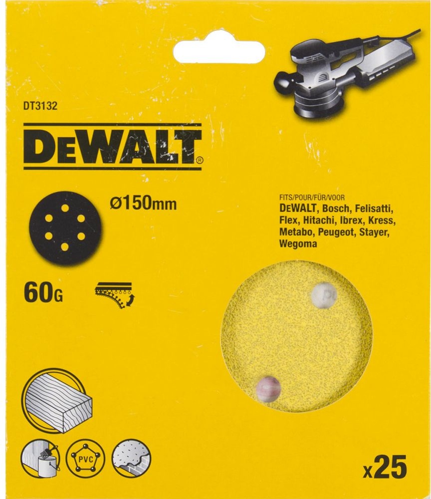 Купить Dewalt, dt3132, шлифкруги для эксцентриковых шлифмашин быстрозаменяемый на бумажной основе, 150 мм,
