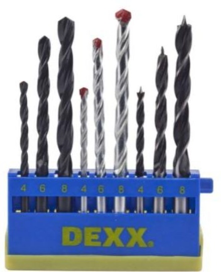 Купить Dexx набор сверла комбинированные, по металлу d=4-6-8мм, по дереву d= 4-6-8мм, по кирпичу d=4-6-8мм, 9 предметов 2970-h9_z01
