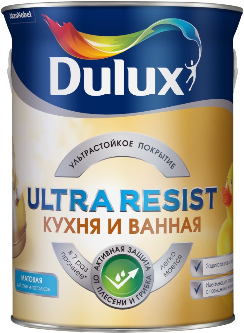Купить Краска Dulux Ultra Resist для кухни и ванной база BW матовая 5 л