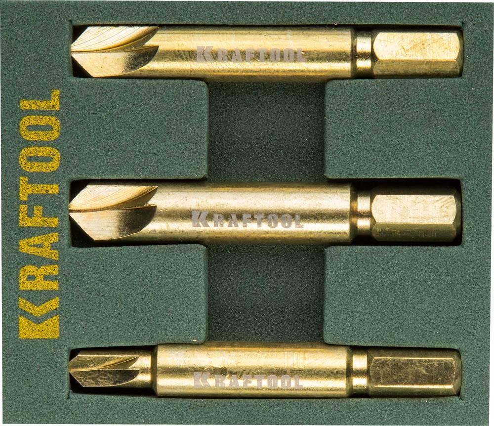 Купить Kraftool набор экстракторов Kraftool для выкручивания крепежа с износом граней шлица до 95%.ph1/pz1,ph2/pz2,ph3/pz3.3 предмета 26770-h3