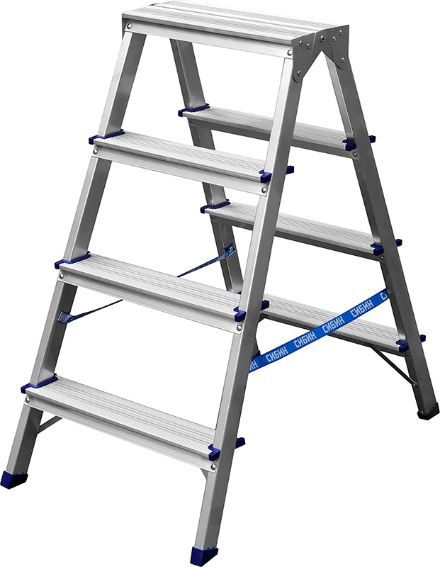Купить Сибин лестница-стремянка двухсторонняя алюминиевая, 38825-04, 4 ступени 38825-04