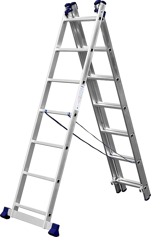 Купить Трехсекционная лестница СИБИН, 7 ступеней, со стабилизатором, алюминиевая