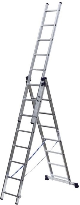 Купить Трехсекционная лестница СИБИН, 8 ступеней, со стабилизатором, алюминиевая