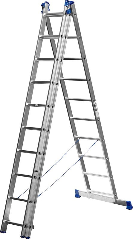 Купить Трехсекционная лестница СИБИН, 10 ступеней, со стабилизатором, алюминиевая