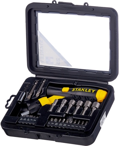 Купить Stanley, 0-63-022, набор с отверткой с храповым механизмом и вставками 22 предмета