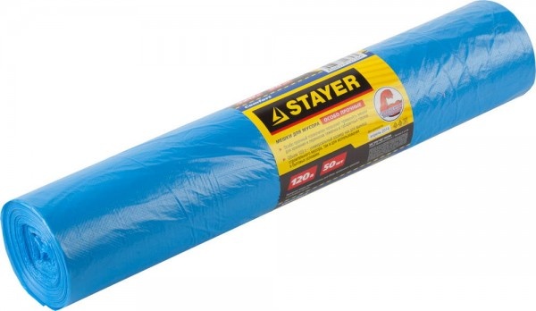 Купить Stayer мешки с завязками comfort для сбора мусора, голубые, 120л, 50шт 39156-120