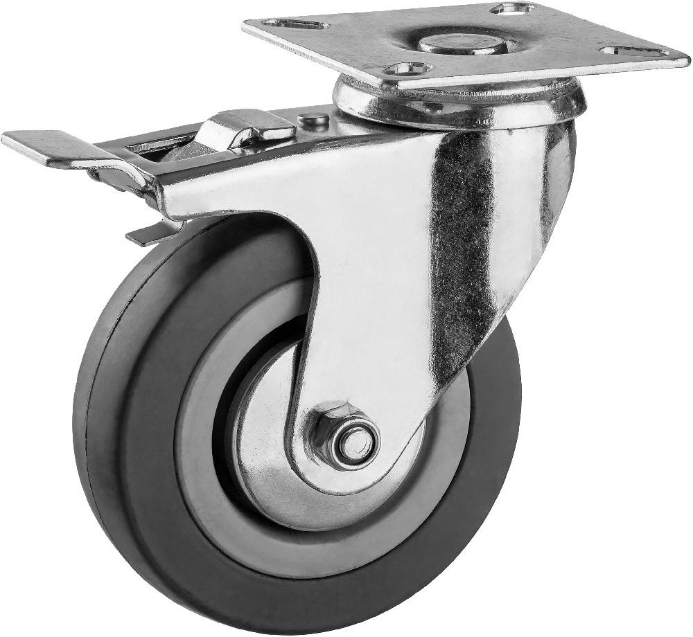 Купить Зубр колесо поворотное с тормозом d=100 мм, г/п 65 кг, резина/полипропилен, 30956-100-b