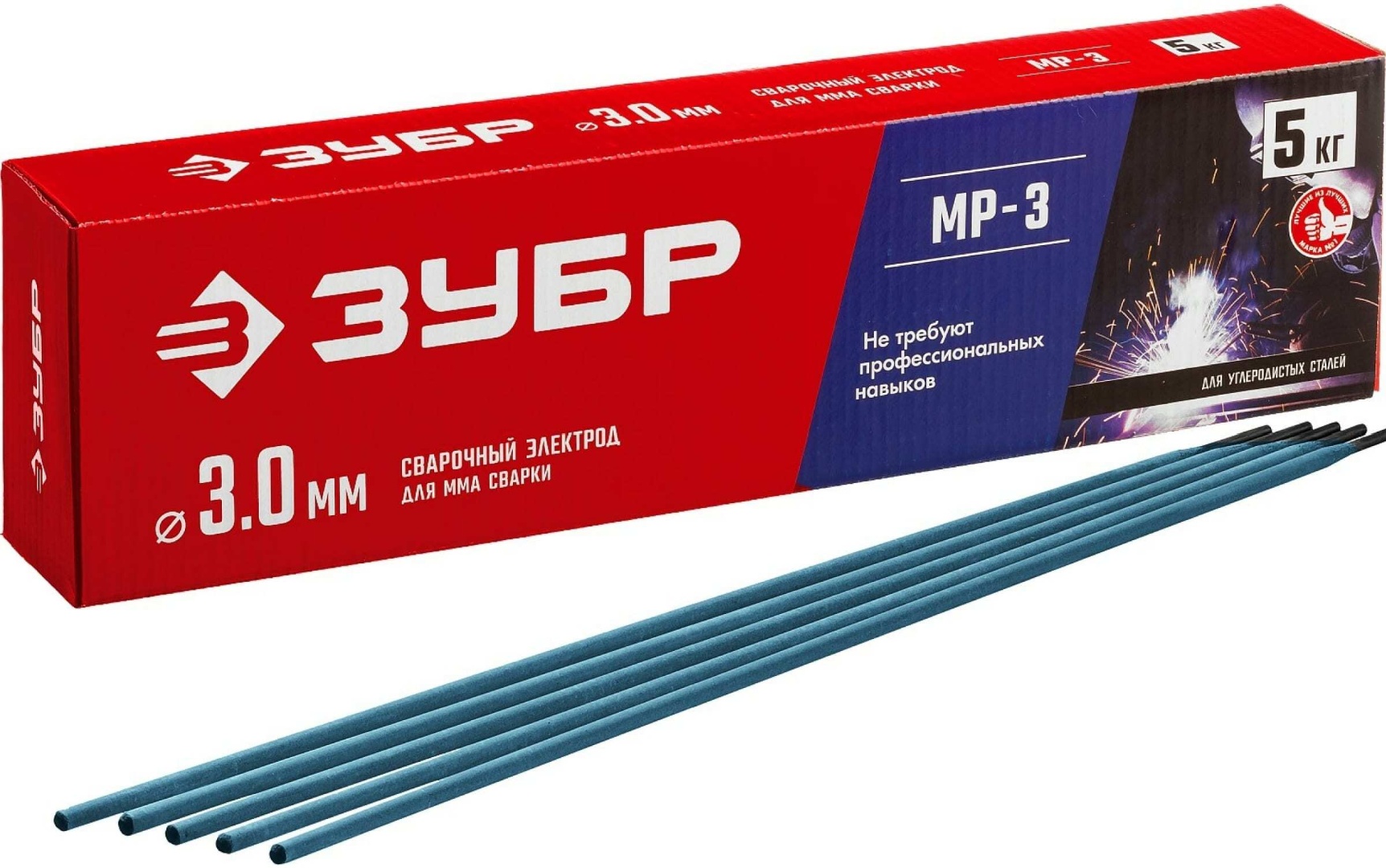 Купить Зубр электрод сварочный мр-3 с рутиловым покрытием, для мма сварки, d 3.0x350 мм, 5 кг в коробке.
