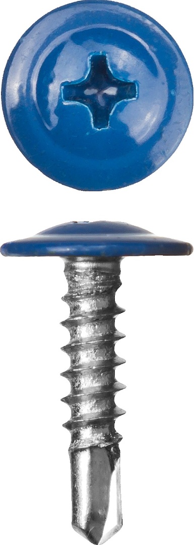 Купить Саморезы пшм-с со сверлом для листового металла, 25x4.2 мм, 400 шт, ral-5005 синий насыщенный, зубр