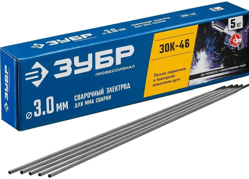 Купить Зубр электрод сварочный зок-46 с рутил-целлюлозным покрытием, для мма сварки, d 3.0x350 мм, 5 кг в коробке, профессионал.
