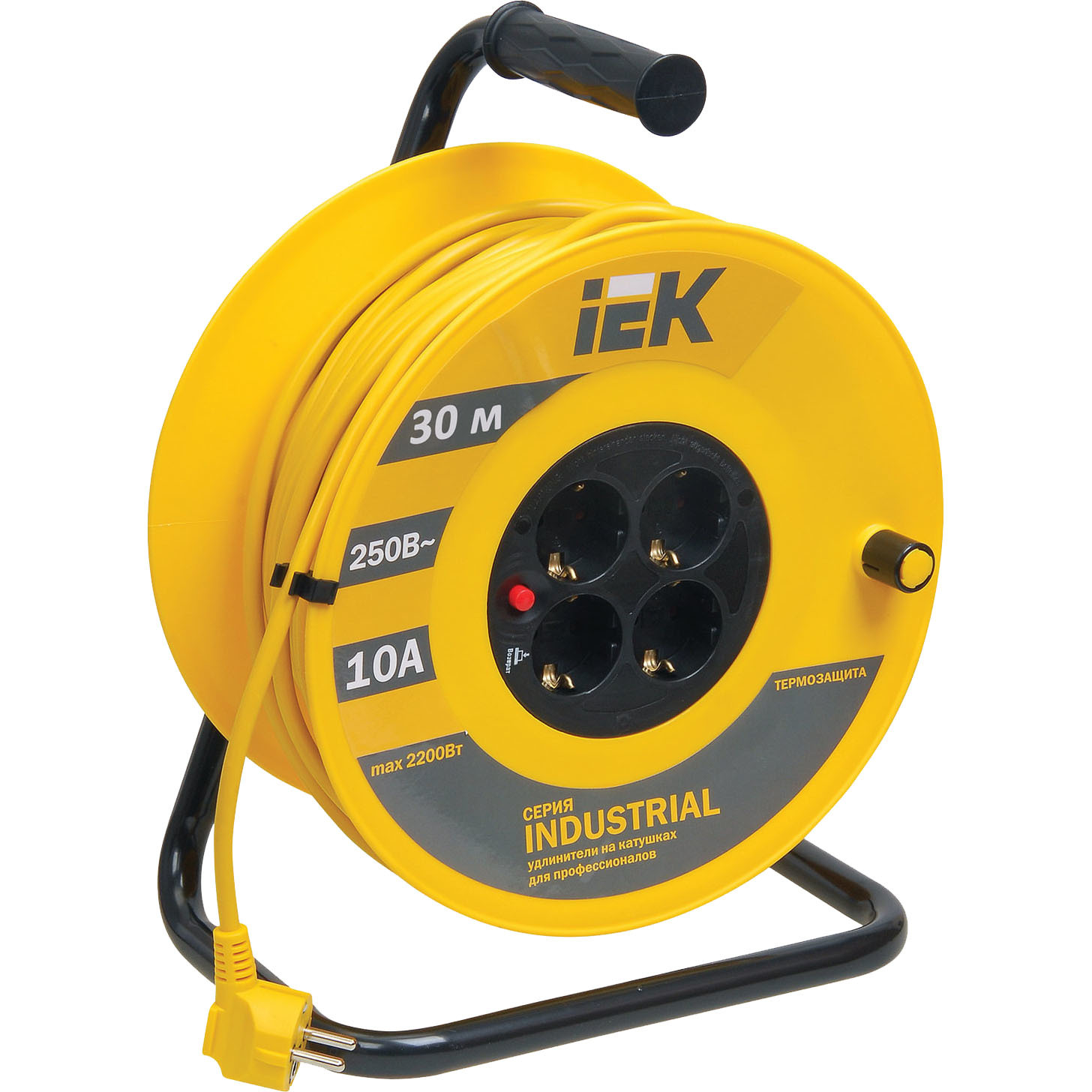 Купить Удлинитель на катушке Iek ук30 с термозащитой industrial 2p+pe с/з 230 в 16 а ip20 желтый