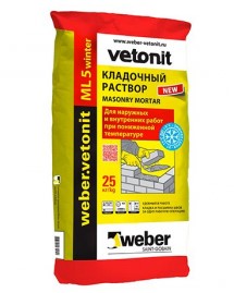 Weber.Vetonit ML 5 Winter 157 25 кг, Раствор кладочный зимний (светло-желтый),