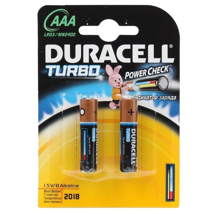 

Батарейка алкалиновая Duracell Turbo AAA LR03 Bl-2, 2 шт