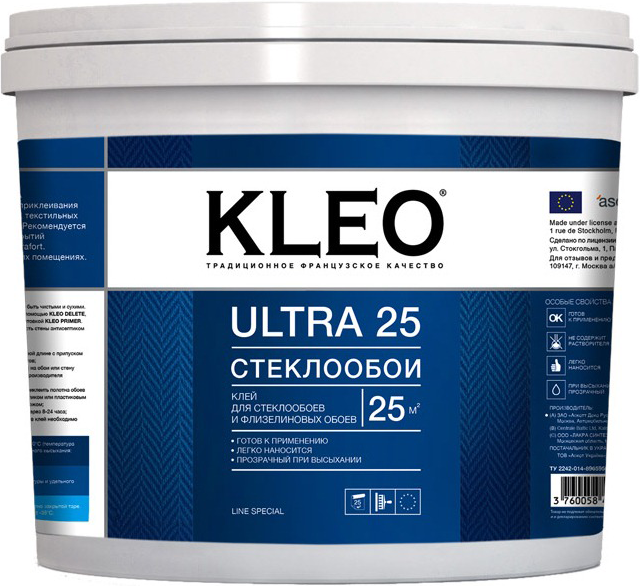 

Kleo Ultra 25, 5 кг, Клей для стеклообоев готовый