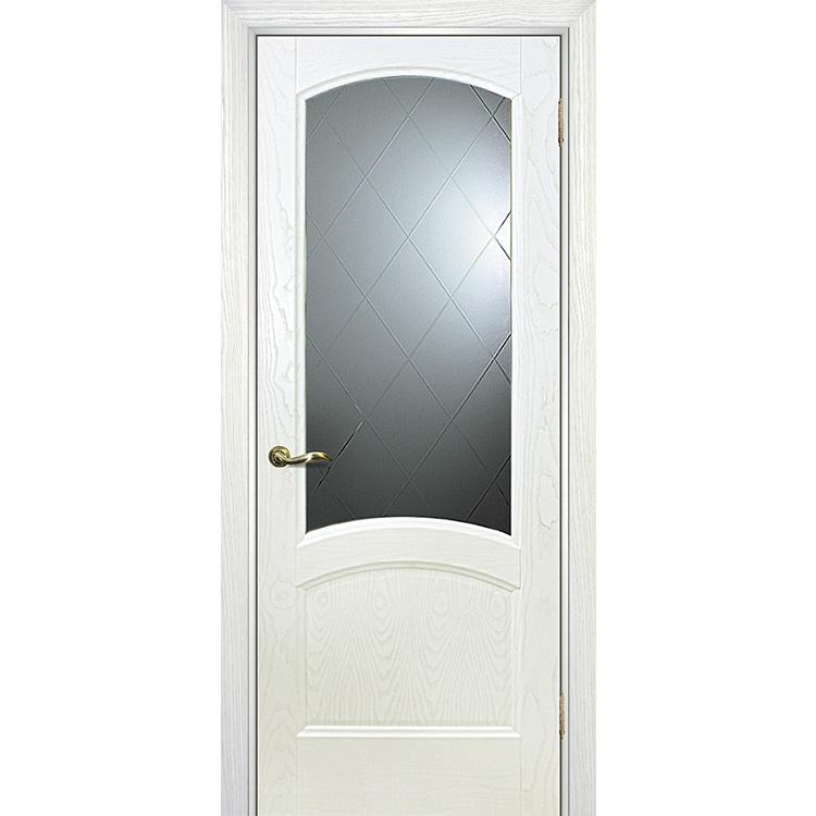 Купить Дверь межкомнатная Текона Вайт 01 шпон Ясень айсберг стекло Готика белое 2000х600 мм