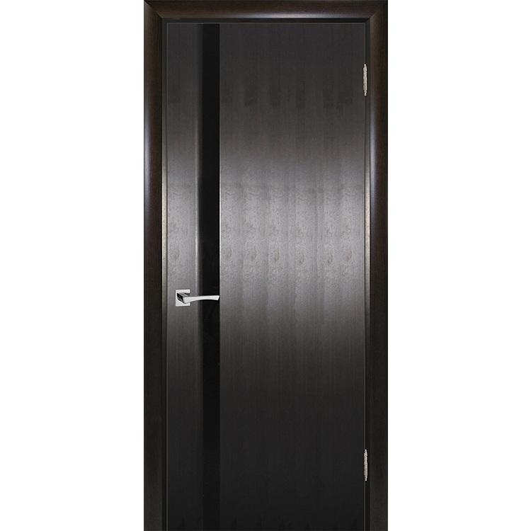 Купить Дверь межкомнатная Текона Страто 01 шпон Черный дуб тонированный стекло черный триплекс 2000х600 мм