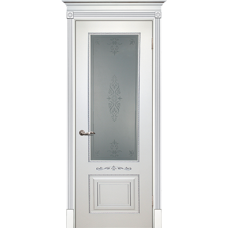 Купить Дверь межкомнатная Текона Смальта 04 белое RAL 9003 патина серебро стекло белый сатинат 2000х600 мм