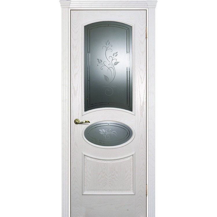 Купить Дверь межкомнатная Текона Фрейм 04 Ясень айсберг стекло белый сатинат гравировка Рим 2000х900 мм