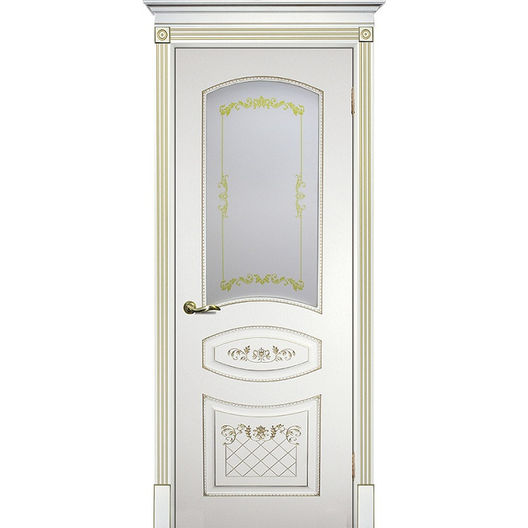 Купить Дверь межкомнатная Текона Смальта 05 белое RAL 9003 патина золото стекло белый сатинат 2000х600 мм