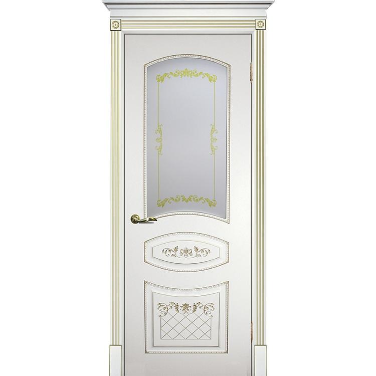 Купить Дверь межкомнатная Текона Смальта 05 белое RAL 9003 патина золото стекло белый сатинат 2000х700 мм