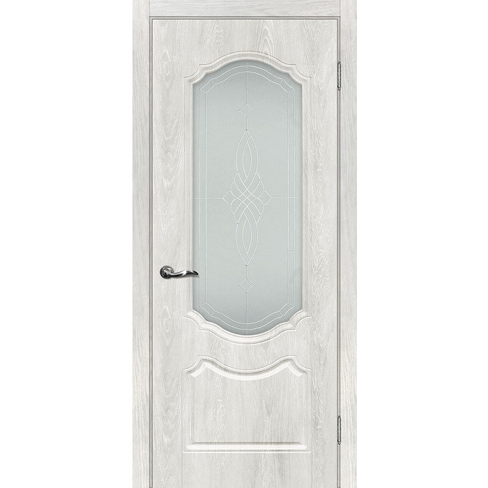 Купить Дверь межкомнатная Мариам Сиена-2 ПВХ шале Дуб жемчужный стекло белый сатинат серебро 2000х800 мм