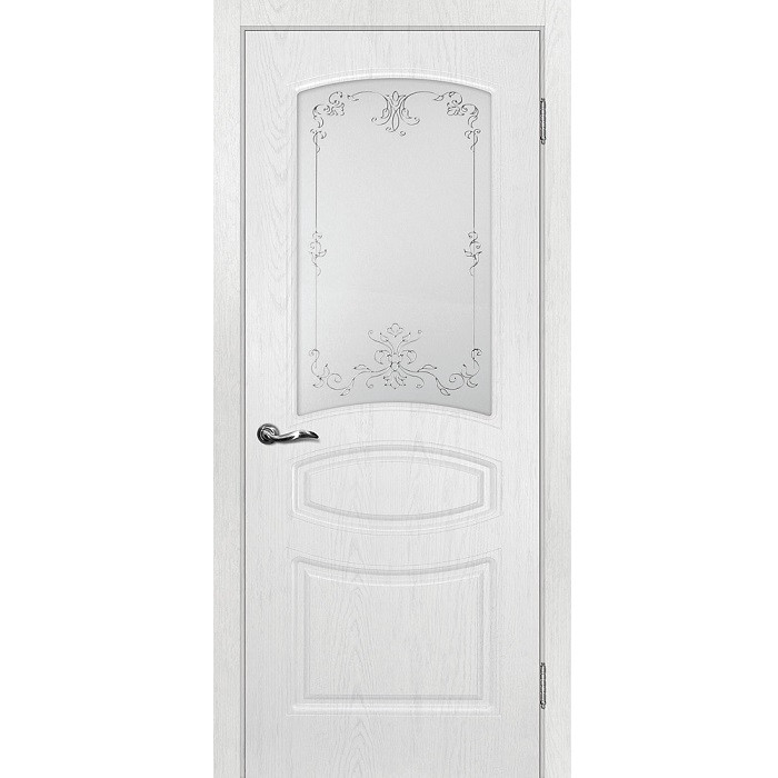 Купить Дверь межкомнатная Мариам Сиена-5 ПВХ Пломбир стекло белый сатинат серебро 2000х800 мм