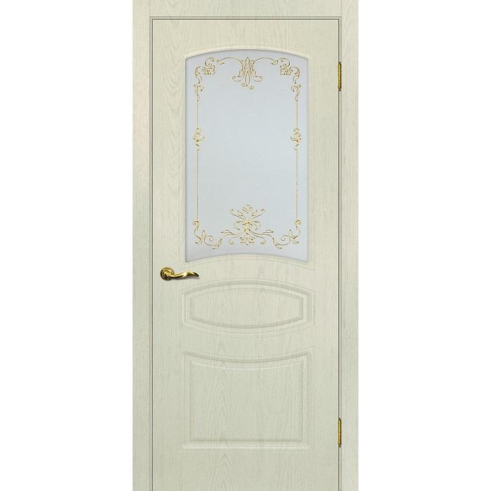 Купить Дверь межкомнатная Мариам Сиена-5 ПВХ Ваниль стекло белый сатинат золото 2000х900 мм