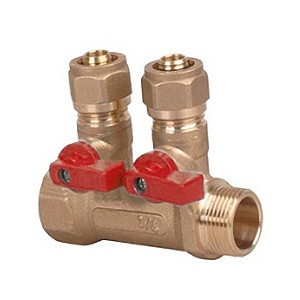 

Коллектор 3/4", 2 выхода 16мм (евроцанга) с шаровыми кранами (красный)