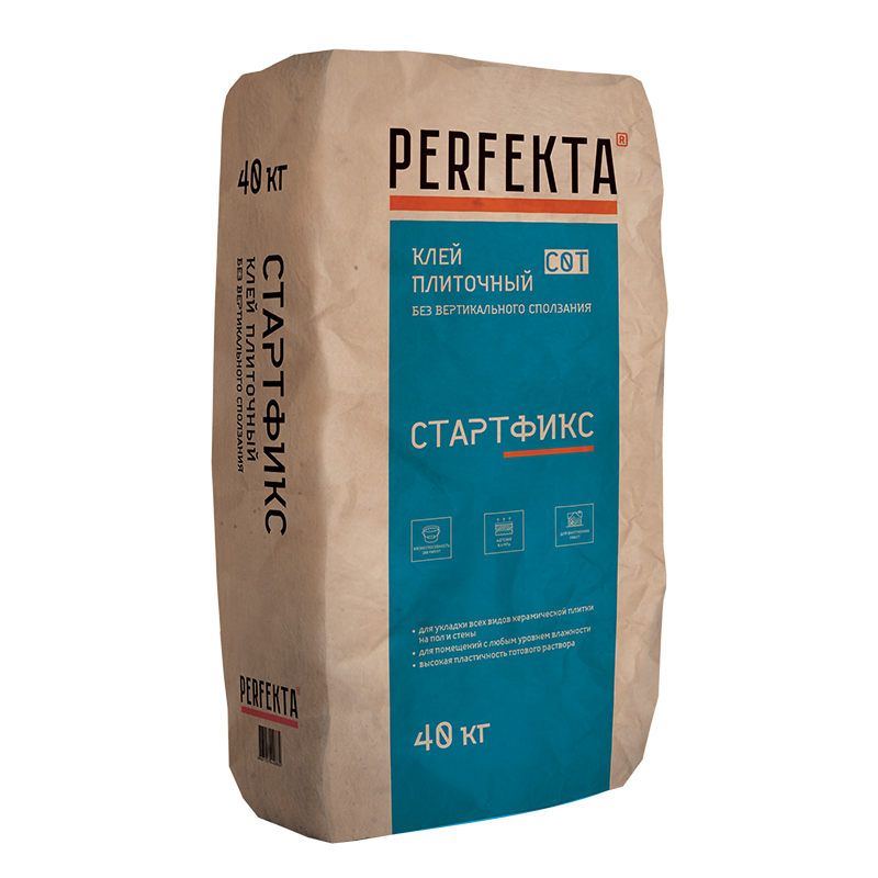 

Клей плиточный без вертикального сползания Perfekta Стартфикс C0 T 40 кг, Серый