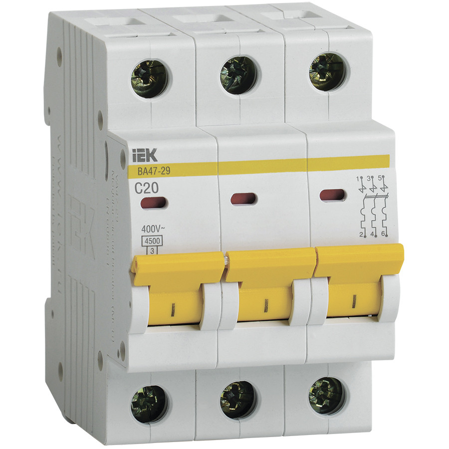 Купить Автоматический выключатель IEK MVA20-3-020-C ВА47-29 3Р 20А 4,5кА х-ка С