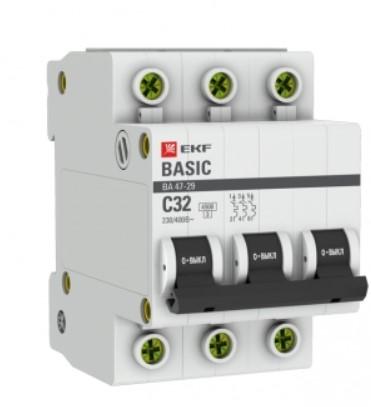 Купить Автоматический выключатель EKF Basic ВА 47-29 3P C 32А