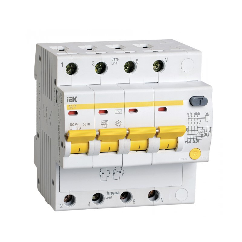Купить Автоматический выключатель дифференциального тока IEK  АД14 4Р 63А 30мА C