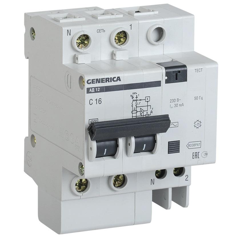 Купить Автоматический выключатель дифференциального тока IEK Generica АД12 2Р MAD15-2-016-C-030