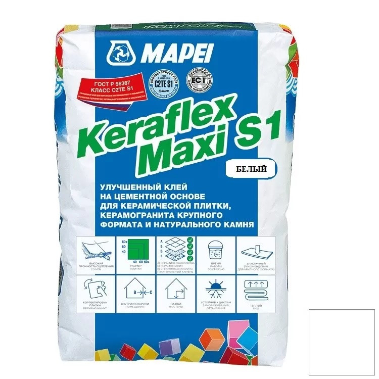 Купить Клей для плитки и камня Mapei Keraflex Maxi S1 белый 25 кг