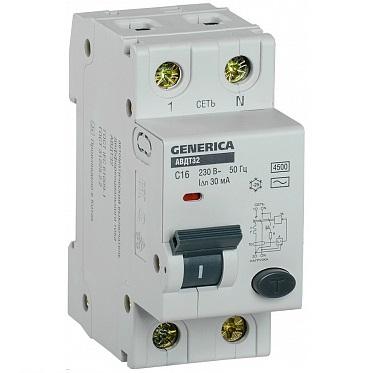 Купить Автоматический выключатель дифференциального тока IEK Generica АВДТ32 C16 MAD25-5-016-C-30
