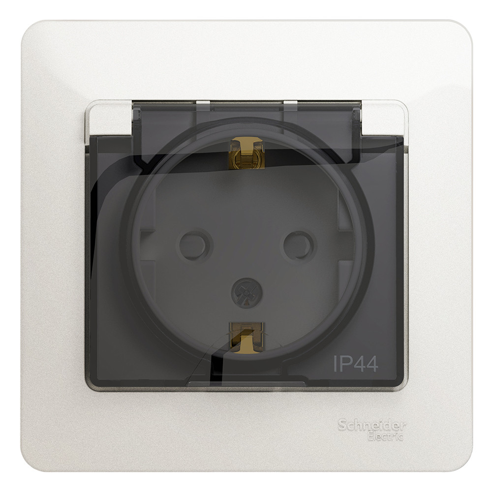 

Розетка Schneider Electric Glossa GSL000648 одноместная с заземлением и защитными шторками с крышкой перламутр