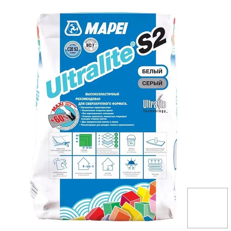 Купить Клей для плитки Mapei Ultralite S2 белый 15 кг